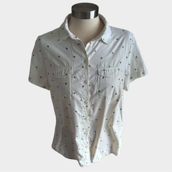 Eddie Bauer White TeePee Medium Button Front Short Sleeve Shirt Poly Nylon - Picture 1 of 8